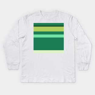 A mild combination of Salem, Seafoam Blue, Very Light Green, Pine and June Bud stripes. Kids Long Sleeve T-Shirt